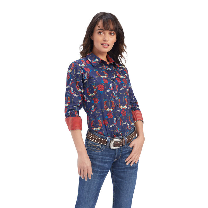 Blusas Ariat Kirby Stretch Azul Marino/Rojas Mujer - Chile 425-SWLXFK